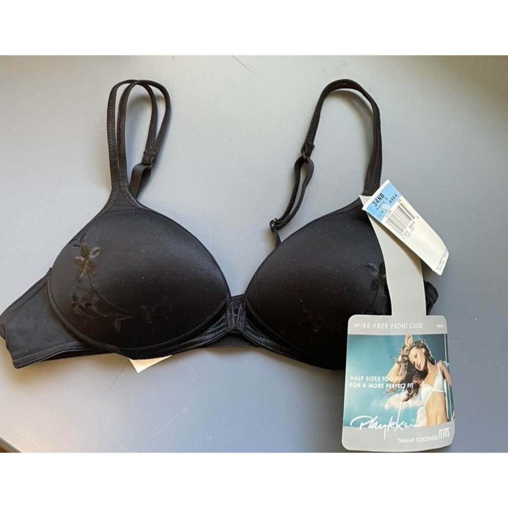 Vintage Playtex Bra 36B Nearly B Front Hook Black Wireless Embroidered 4464‎ New
